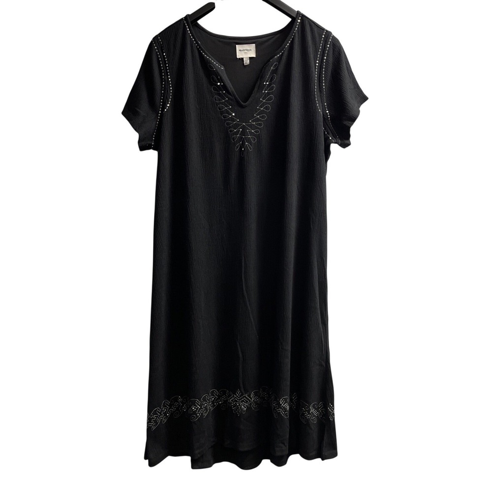 Haute Hippie Tribe Dress Black Maxi Oversized Relaxed Sequin Embroidered Size XL